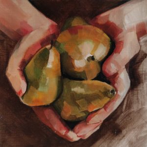 Hand study with pears