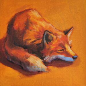 Painting of a red fox sleeping